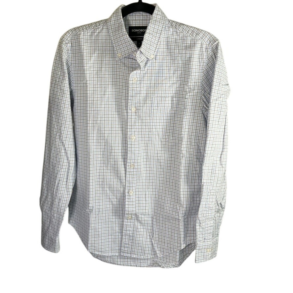 Bonobos Stretch Tailored Fit Medium Button Down‎ Shirt Blue Gray Plaid Mens